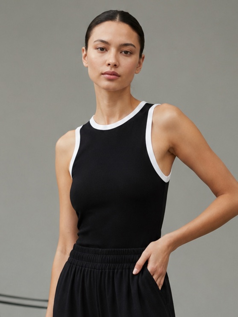 Commense Black Tank Top with White Trim